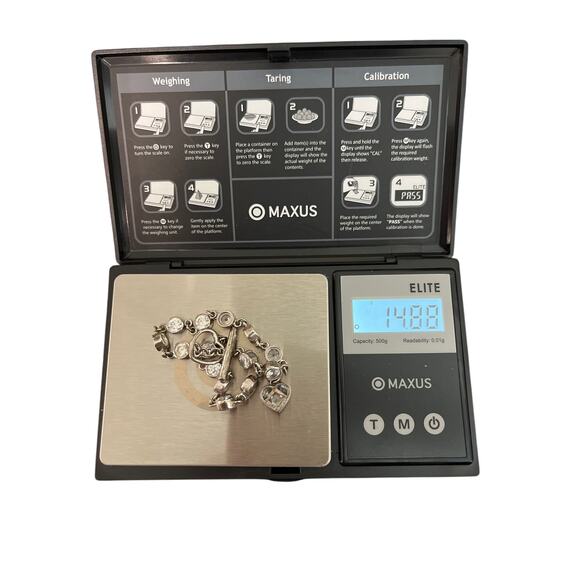 Sterling Silver 925 CZ Bezel Toggle Bracelet w/ Heart Charm Minimalist Jewelry - Picture 4 of 5